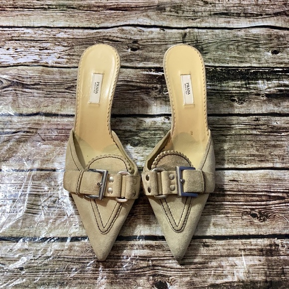 Prada Suede Kitten Heeled Mules - Picture 2 of 12
